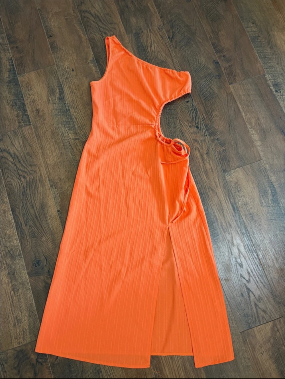 SHEIN One-Shoulder Orange Midi Dress with Side Cutout